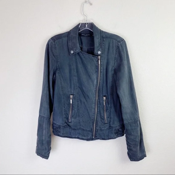 MAX JEANS Soft Stylish Tencel Grey Charcoal Moto Jacket Size XSmall - Picture 2 of 11